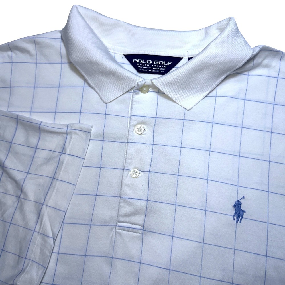 Polo Golf Ralph Lauren Mens XL White Blue Windowpane Check Preppy shirt